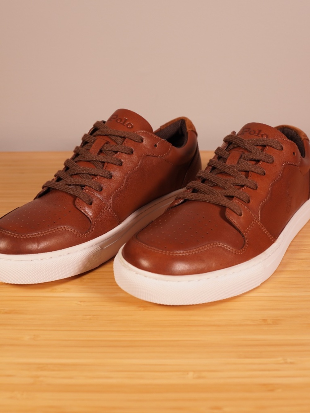 Polo Ralph Lauren Brown White Leather Sneakers Size 10 M
